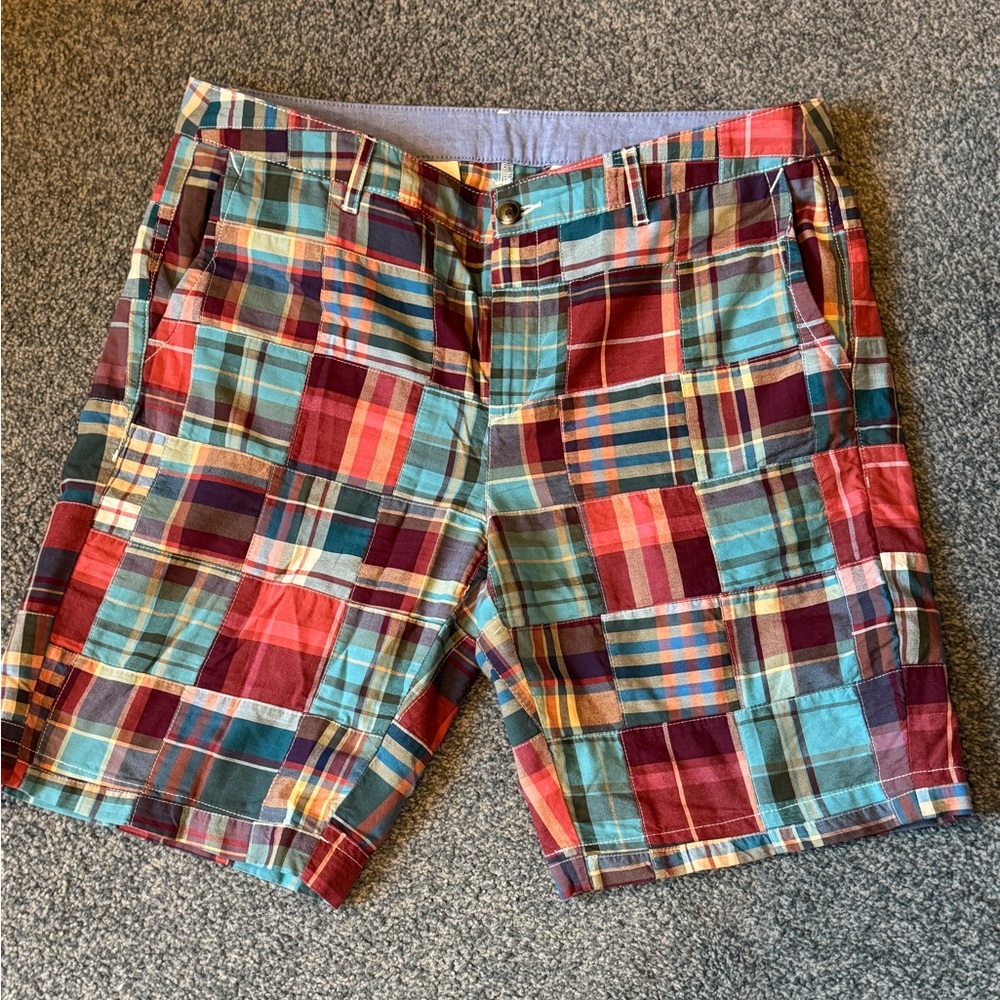 L.L. Bean Madras Patchwork Chino Favorite Fit Shorts 12 Excellent Condition